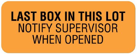 United Ad Label - Pre-Printed Label Advisory Label Orange Paper LAST BOX IN THIS LOT / NOTIFY SUPERVISOR / WHEN OPENED Black Quality Control Label 7/8 X 2-1/4 Inch - ULCL243