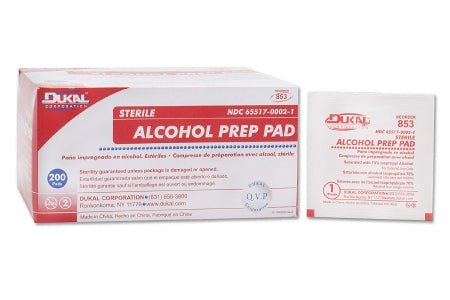 Dukal Dukal Alcohol Prep Pad Isopropyl Alcohol, 70% Isopropyl Alcohol, 70% Individual Packet Medium Sterile - 853