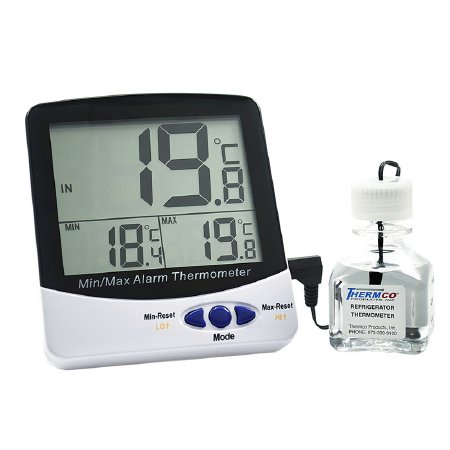 Thermco - Digital Vaccine Thermometer with Alarm Fahrenheit / Celsius -58° to +158°F (-50° to +70°C) Glycol Bottle Probe Multiple Mounting Options Battery Operated - ACC895REFV