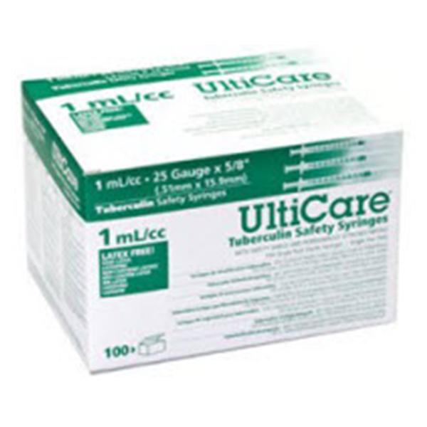 Ulti Med Syringe/Needle Tb Ulticare 1Cc 25Gx1" Safety 100/Bx, 5 Bx/Ca - 25110