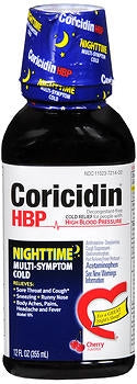 MSD Consumer Care Coricidin HBP Nighttime Cold and Cough Relief 325 mg - 15 mg - 6.25 mg / 15 mL Strength Liquid 12 oz. - 4110080884