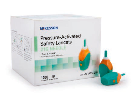 McKesson McKesson Safety Lancet Fixed Depth Lancet Needle 2.0 mm Depth 21 Gauge Pressure Activated - 16-PASL21G