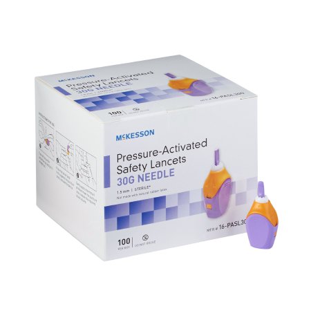 McKesson - Lancet Safety Lancet Needle 1.5 mm Depth 30 Gauge Push Button Activation - 16-PASL30G