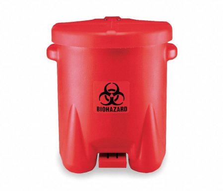 EAGLE - Biohazard Waste Container 21 X 18 X 22 Inch 14 Gallon Red Base / Red Lid Horizontal / Vertical Entry Gasketed Foot Pedal Lid - 4RF69