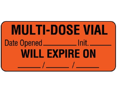 Shamrock Scientific Shamrock Pre-Printed Label Anesthesia Label MULTI-DOSE VIAL / Date Opened _____ Init. _____ / WILL EXPIRE ON / _____/_____/_____ Fluorescent Red 1 X 2-1/4 Inch - UPCR-6133