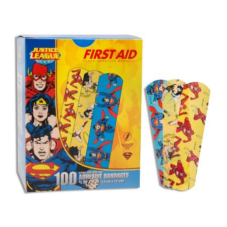 American White Cross Stat Strip - Adhesive Strip 3/4 X 3 Inch Plastic Rectangle Kid Design (Superman / Wonder Woman / Flash) Sterile - 10790