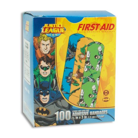 American White Cross Stat Strip - Adhesive Strip 3/4 X 3 Inch Plastic Rectangle Kid Design (Batman / Green Lantern / Aquaman) Sterile - 10791