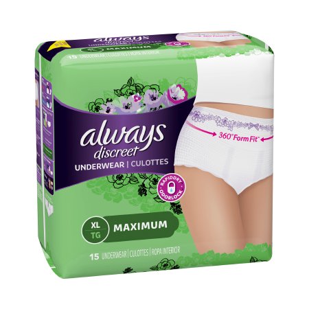 Always Discreet - Female Adult Absorbent Underwear Pull On with Tear Away Seams X-Large Disposable Heavy Absorbency - 03700088761