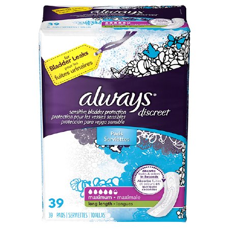 The Palm Tree Group Always Discreet Maxi Incontinence Liner 13.5 Inch Length Heavy Absorbency DualLock One Size Fits Most Female Disposable - 3700095128