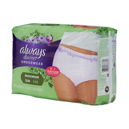 Always Discreet - Female Adult Absorbent Underwear Pull On with Tear Away Seams Small / Medium Disposable Heavy Absorbency - 03700088736