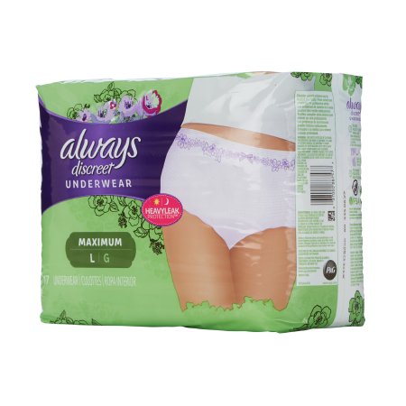 Always Discreet - Female Adult Absorbent Underwear Pull On with Tear Away Seams Large Disposable Heavy Absorbency - 03700088757