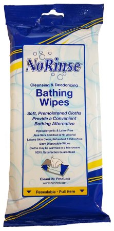 Cleanlife Products Rinse-Free Bath Wipe No Rinse Soft Pack Water / Propylene Glycol / Glycerin / Aloe Scented 8 Count - 1000