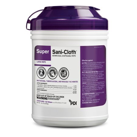 Super Sani-Cloth - Surface Disinfectant Cleaner Premoistened Germicidal Manual Pull Wipe 160 Count Canister Alcohol Scent NonSterile - Q55172