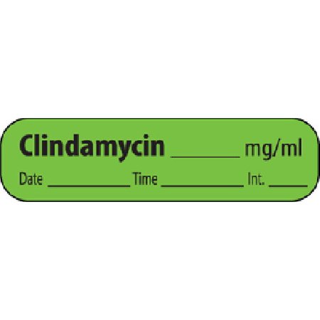 PDC Healthcare MedVision Pre-Printed Label Anesthesia Label Clindamycin__mg/ml/Date__Time__Int.__ Fluorescent Green 3/8 X 1-7/16 Inch - V02FG4216P