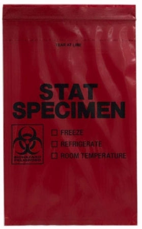 RD Plastics Company - Specimen Transport Bag with Document Pouch 6 X 9 Inch Adhesive Closure STAT / Biohazard Symbol / Storage Instructions NonSterile - Q867