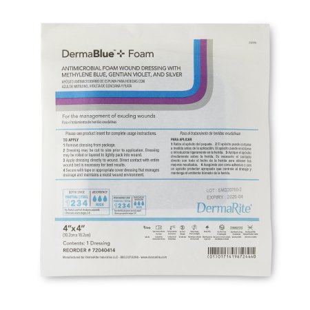 DermaBlue+ Foam - Silver Foam Dressing 4 X 4 Inch Square Sterile - 72040414