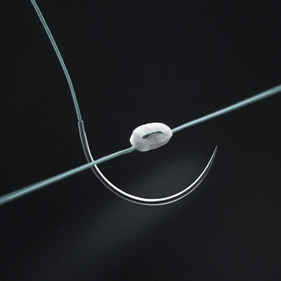 Aesculap PremiCron Suture with Needle Nonabsorbable Coated Green Suture Braided Polyester Size 3-0 90 cm Suture Double-Armed 17 mm Length 1/2 Circle Round Bodied Needle with Short Cutting Tip - C0026305