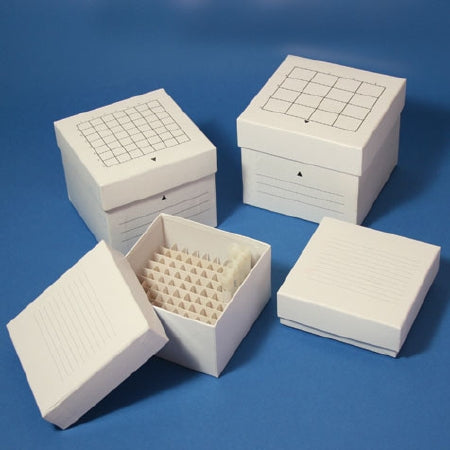 Globe Scientific Cardboard Storage Box 76 X 134 X 134 mm, 64-Place (8 X 8), White For 3 Inch Tall X 15 mm Wide Tubes - 3094