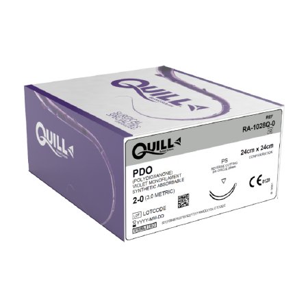 Quill Knotless Tissue-Closure Device - Suture with Needle Absorbable Uncoated Violet Suture Barbed Monofilament PDO (Polydioxanone) Size 2 - 0 24 cm Suture Double-Armed 26 mm Length 3/8 Circle Reverse Cutting Needle - RA-1028Q-0