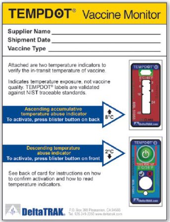 TempDot - Single-Use Vaccine Monitor Card Fahrenheit / Celsius 36° to 46°F (2° to 8°C) Ambient Sensor Adhesive Mount Does Not Require Power - 51060