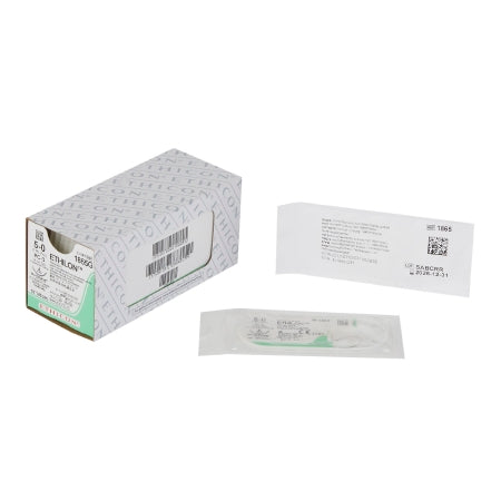 Ethilon - Suture with Needle Nonabsorbable Uncoated Black Suture Monofilament Nylon Size 5 - 0 18 Inch Suture 1-Needle 16 mm Length 3/8 Circle Precision Cosmetic - Conventional Cutting PRIME Needle - 1865G