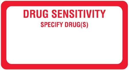 United Ad Label UAL Pre-Printed Label Auxiliary Label DRUG SENSITIVITY SPECIFY DRUG(S) Red 1-5/8 X 3 Inch - ULHN302