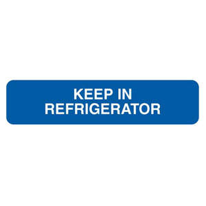 Tabbies Medication Instruction Labels, "KEEP IN REFRIGERATOR", "Blue" - 1-5/8"W x 7/8"H, 500 per Roll - V-FP109