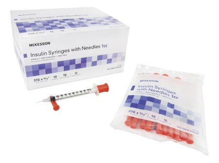 McKesson McKesson Insulin Syringe with Needle 1 mL 31 Gauge 5/16 Inch Attached Needle Without Safety - 102-SN1C31516P