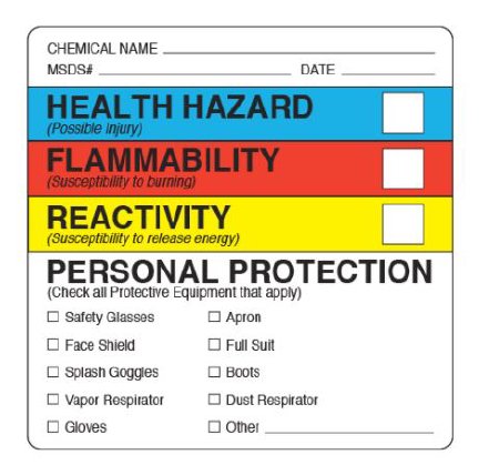 Shamrock - Pre-Printed Label Warning Label White Paper Health Hazard Flammability Reactivity Personal Protection Black / Color Block Biohazard 2-1/4 X 2-1/4 Inch - UPCR-37