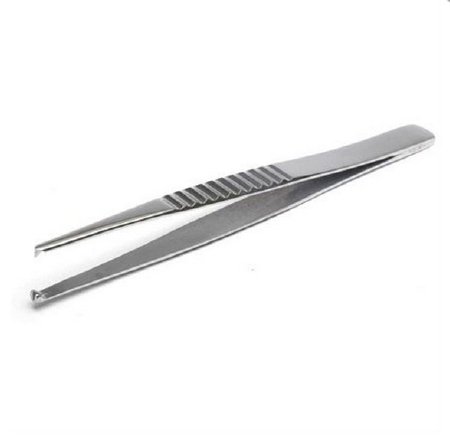 Market Lab - Tweezers 5 Inch Length Stainless Steel NonSterile NonLocking Thumb Handle Straight 1 X 2 Teeth - 6038