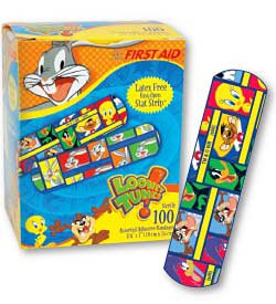 American White Cross Stat Strip - Adhesive Strip 3/4 X 3 Inch Plastic Rectangle Kid Design (Assorted Looney Tunes) Sterile - AB05