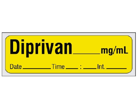 Shamrock Scientific Shamrock Pre-Printed Label Anesthesia Label DIPRIVAN _____ mg / mL / Date _____ Time _____ Int. _____ Yellow 1/2 X 500 Inch - SA-206-DTI-PRE