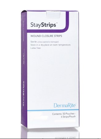 DermaRite Industries StayStrips Skin Closure Strip 1/4 X 1-1/2 Inch Nonwoven Material Flexible Strip White - 72251