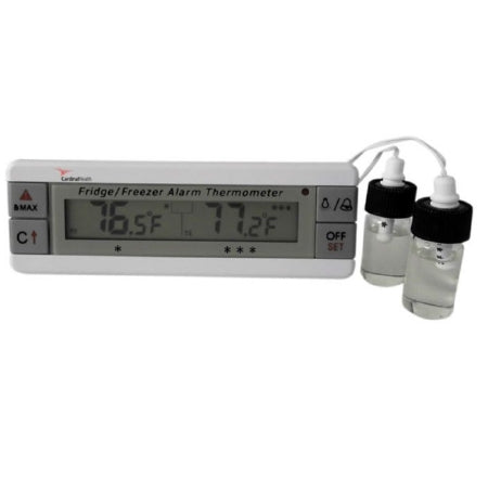 Cardinal CardinalHealth Refrigerator / Freezer Thermometer Fahrenheit / Celsius -40° to 70°C 2 Bottle Probes Flip-out Stand, Wall Mount Battery Operated - CH2941-5