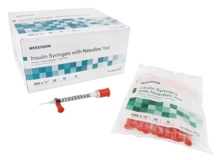 McKesson McKesson Insulin Syringe with Needle 0.5 mL 28 Gauge 1/2 Inch Attached Needle Without Safety - 102-SN05C2805P