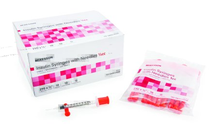 McKesson McKesson Insulin Syringe with Needle 0.5 mL 29 Gauge 1/2 Inch Attached Needle Without Safety - 102-SN05C2905P