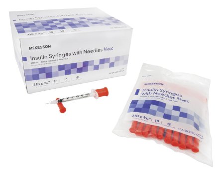 McKesson McKesson Insulin Syringe with Needle 0.3 mL 31 Gauge 5/16 Inch Attached Needle Without Safety - 102-SN310C31516P