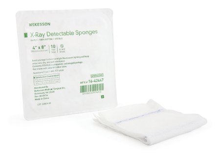McKesson McKesson X-Ray Detectable Gauze Sponge Cotton 16-Ply 4 X 8 Inch Rectangle Sterile - 16-42447