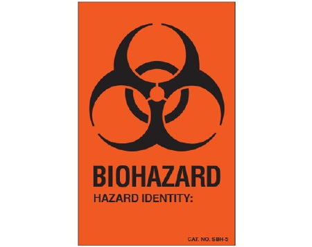 Shamrock Scientific Shamrock Pre-Printed Label Warning Label BIOHAZARD / HAZARD IDENTITY: Fluorescent Red 3-1/2 X 2-1/4 Inch - SBH-5