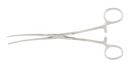 Miltex - Hemostatic Forceps Bainbridge 7-1/4 Inch Length OR Grade German Stainless Steel NonSterile Ratchet Lock Finger Ring Handle Curved Cross Serrated Tips with Longitudinal Grooves - 7-236