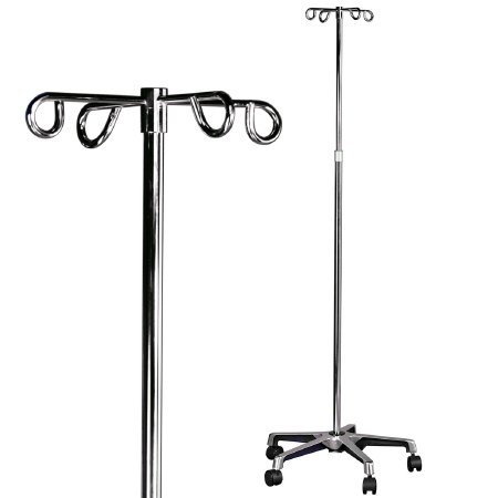 IV Pole 2-Hook 4 Legs with Two-Wheel Casters