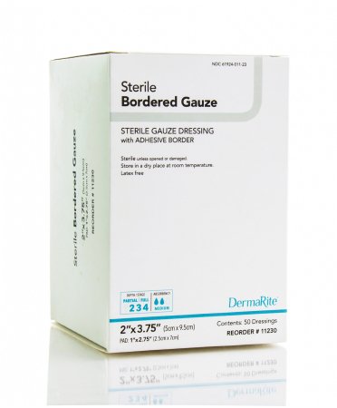 DermaRite Bordered Gauze - Adhesive Dressing 2 X 3-3/4 Inch Gauze Square White Sterile - 11230