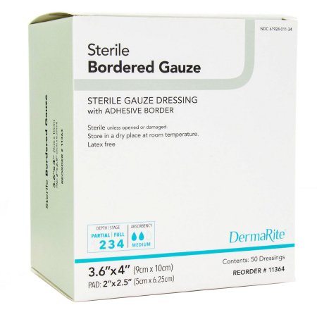 DermaRite Bordered Gauze - Adhesive Dressing 3-3/5 X 4 Inch Gauze Square White Sterile - 11364