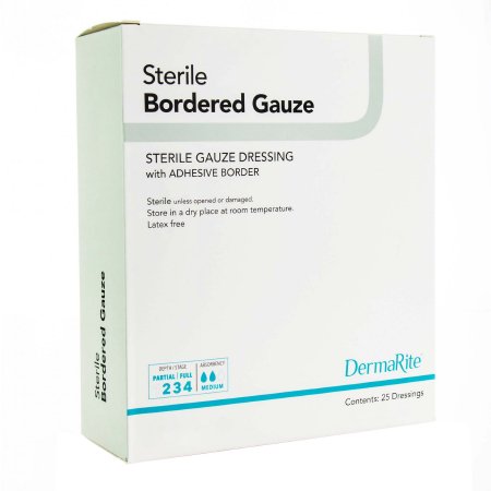 DermaRite Bordered Gauze - Adhesive Dressing 4 X 5 Inch Gauze Rectangle White Sterile - 11450