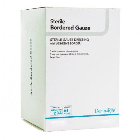 DermaRite Bordered Gauze - Adhesive Dressing 4 X 10 Inch Gauze Rectangle White Sterile - 11410