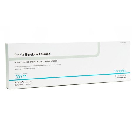 DermaRite Bordered Gauze - Adhesive Dressing 4 X 14 Inch Gauze Rectangle White Sterile - 11414