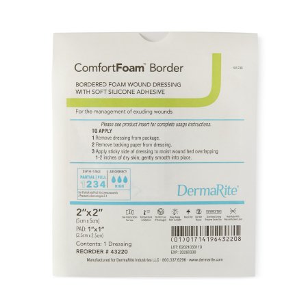 ComfortFoam Border - Silicone Foam Dressing 2 X 2 Inch Square Silicone Adhesive with Border Sterile - 43220