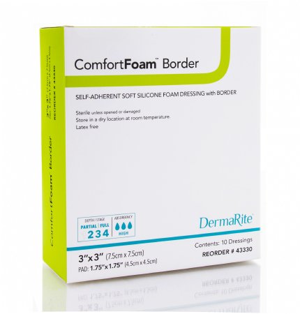 DermaRite Industries ComfortFoam Border Silicone Foam Dressing 3 X 3 Inch Square Adhesive with Border Sterile - 43330