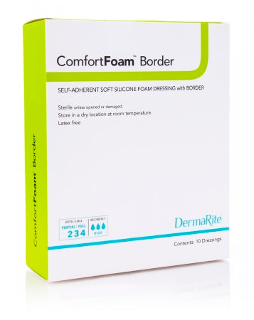 DermaRite Industries ComfortFoam Border Silicone Foam Dressing 7 X 7 Inch Square Adhesive with Border Sterile - 43770