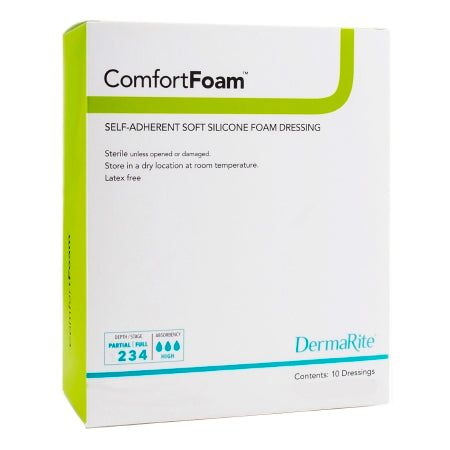 ComfortFoam - Silicone Foam Dressing 4 X 8 Inch Rectangle Silicone Adhesive without Border Sterile - 44480
